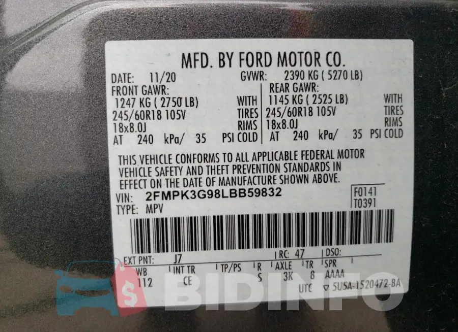 2FMPK3G98LBB59832 Photo# 13