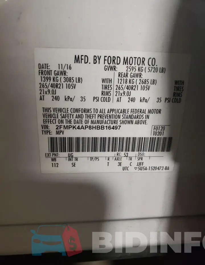 2FMPK4AP8HBB16497 Photo# 14