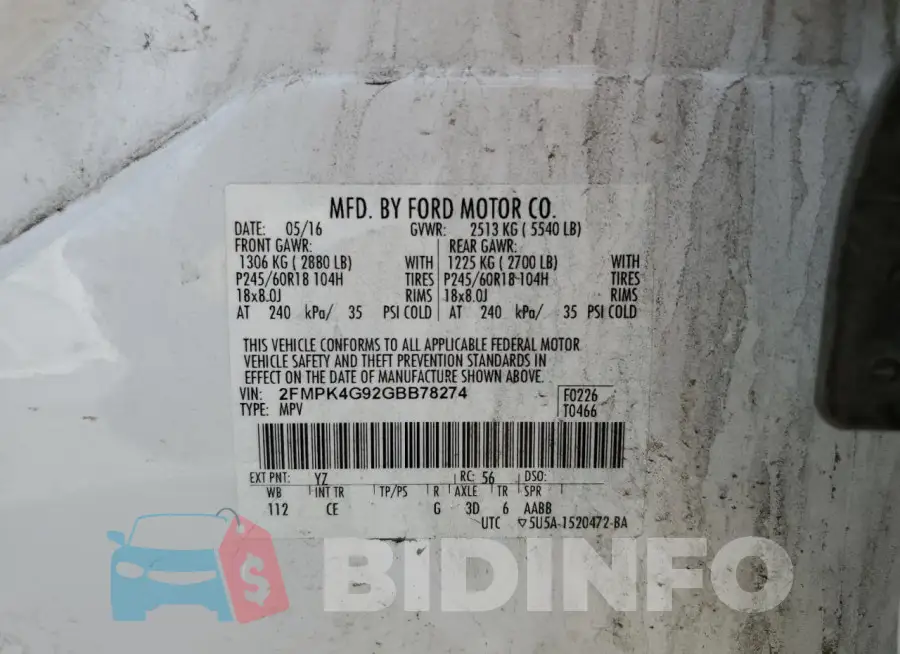 2FMPK4G92GBB78274 Photo# 13