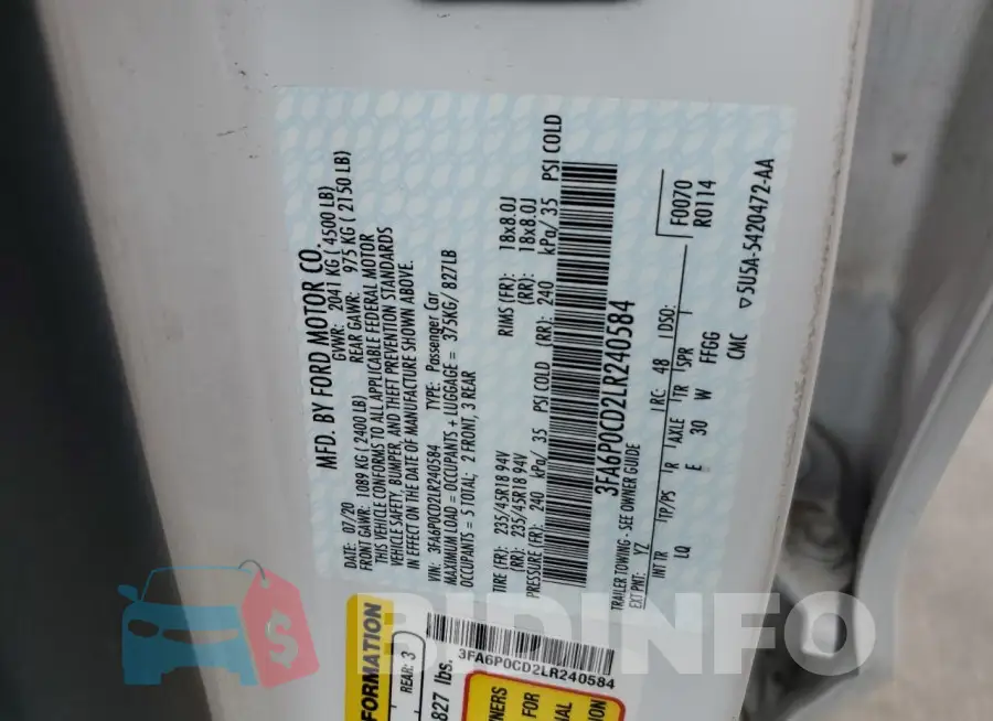 3FA6P0CD2LR240584 Photo# 12