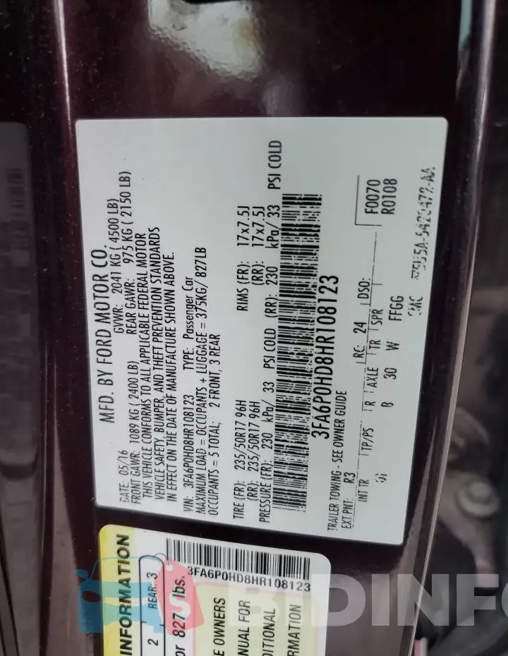 3FA6P0HD8HR108123 Photo# 12