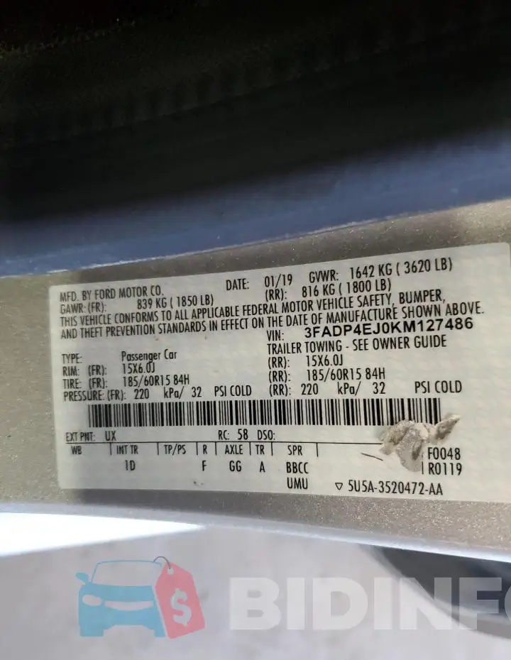 3FADP4EJ0KM127486 Photo# 13