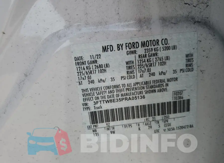 3FTTW8E35PRA05136 Photo# 13