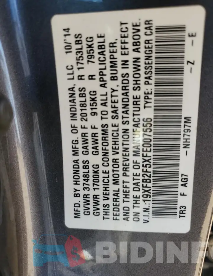 19XFB2F5XFE007556 Photo# 12