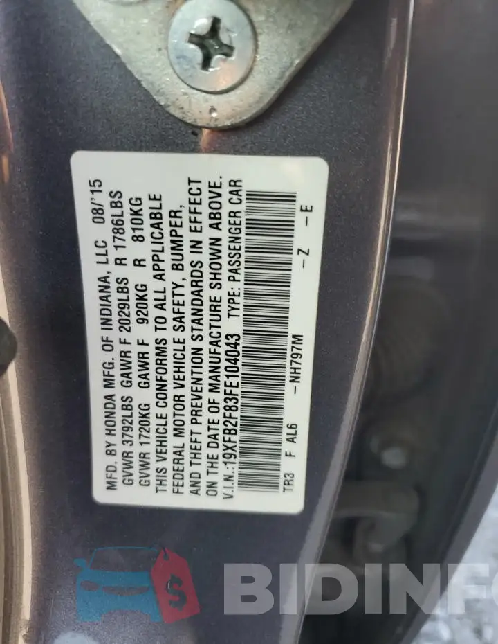 19XFB2F83FE104043 Photo# 12