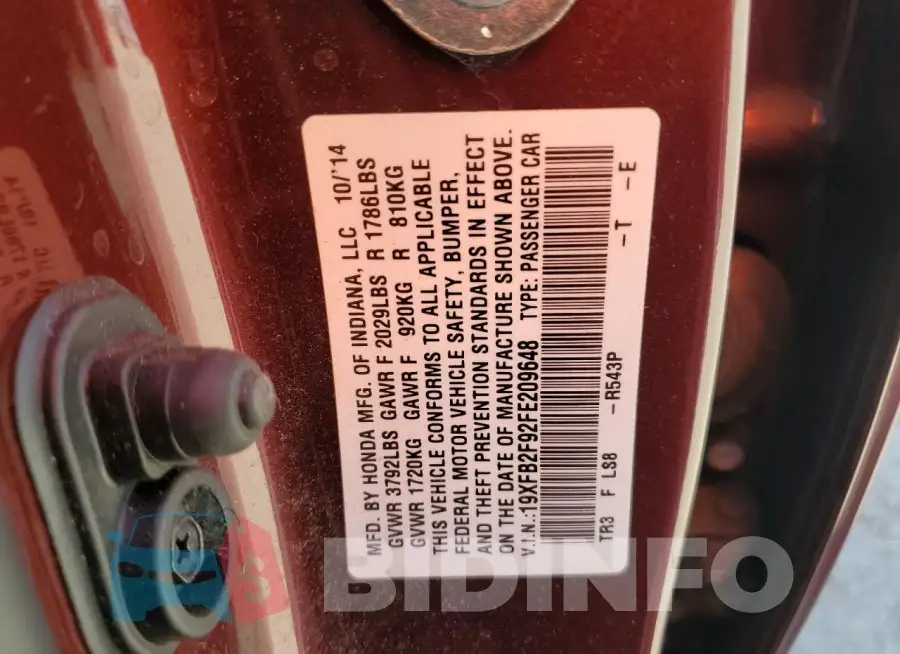 19XFB2F92FE209648 Photo# 13