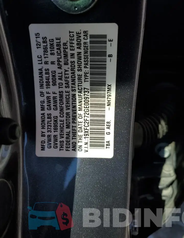 19XFC2F72GE009737 Photo# 12