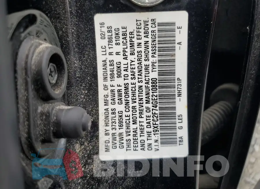 19XFC2F74GE210880 Photo# 12