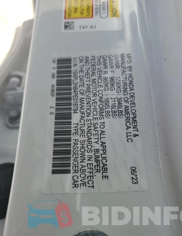 19XFL2H84PE018784 Photo# 12