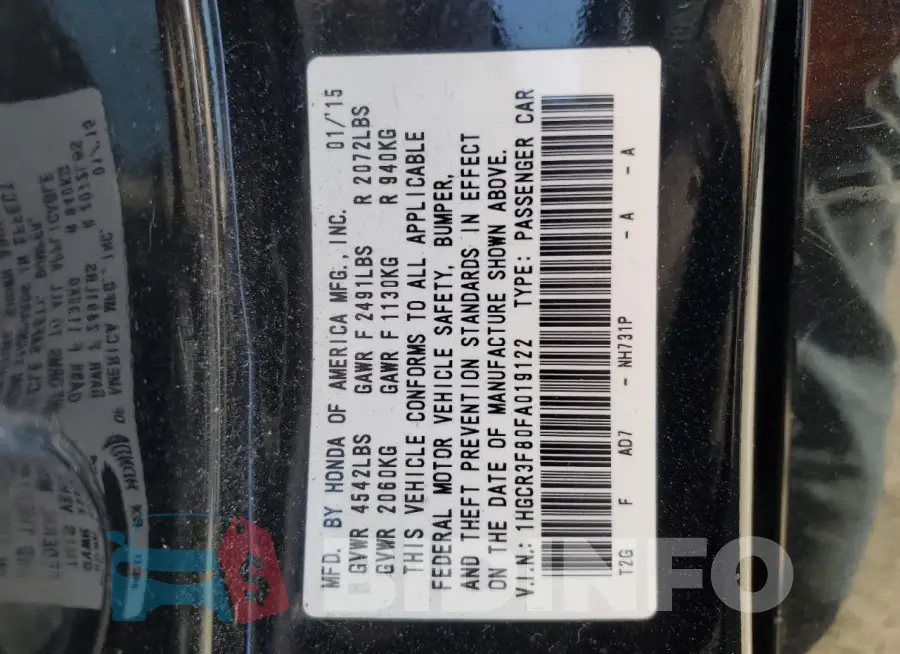 1HGCR3F80FA019122 Photo# 13