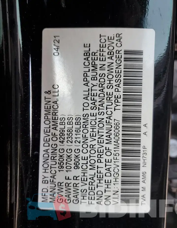1HGCV1F51MA060667 Photo# 12