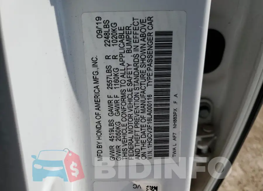 1HGCV3F16LA000116 Photo# 12