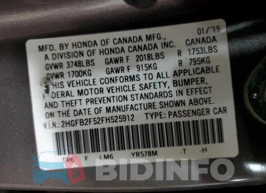 2HGFB2F52FH525912 Photo# 12