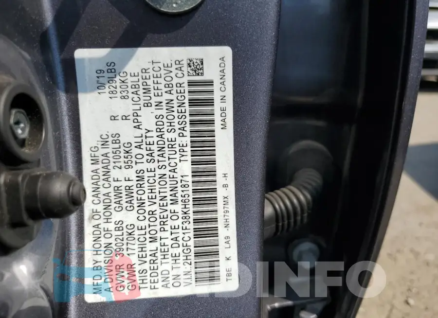 2HGFC1F38KH651871 Photo# 13
