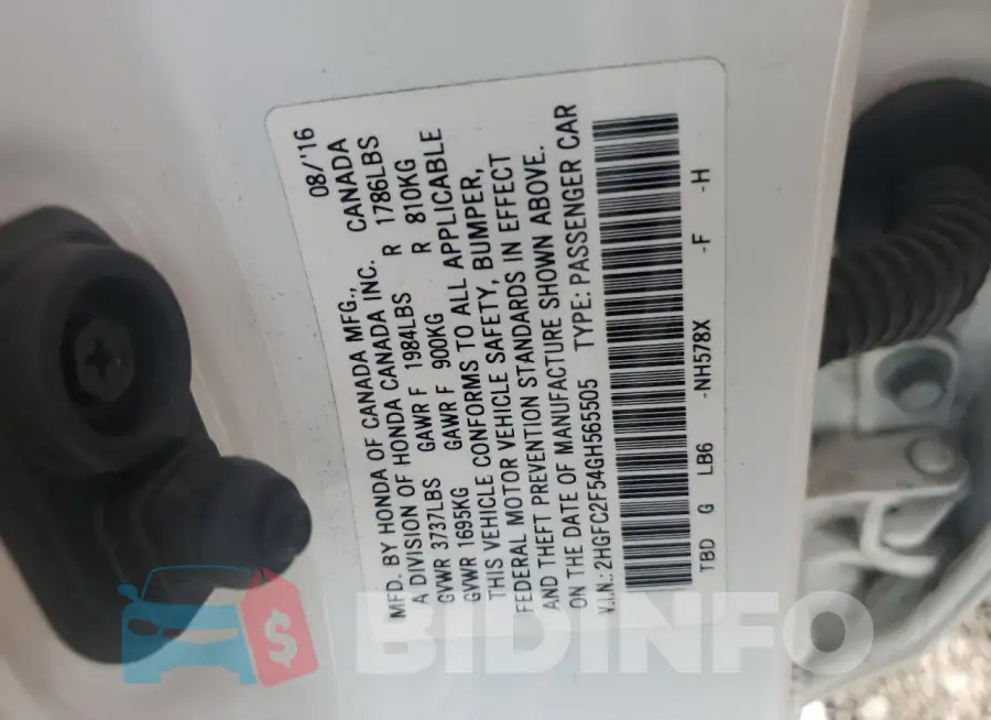 2HGFC2F54GH565505 Photo# 12
