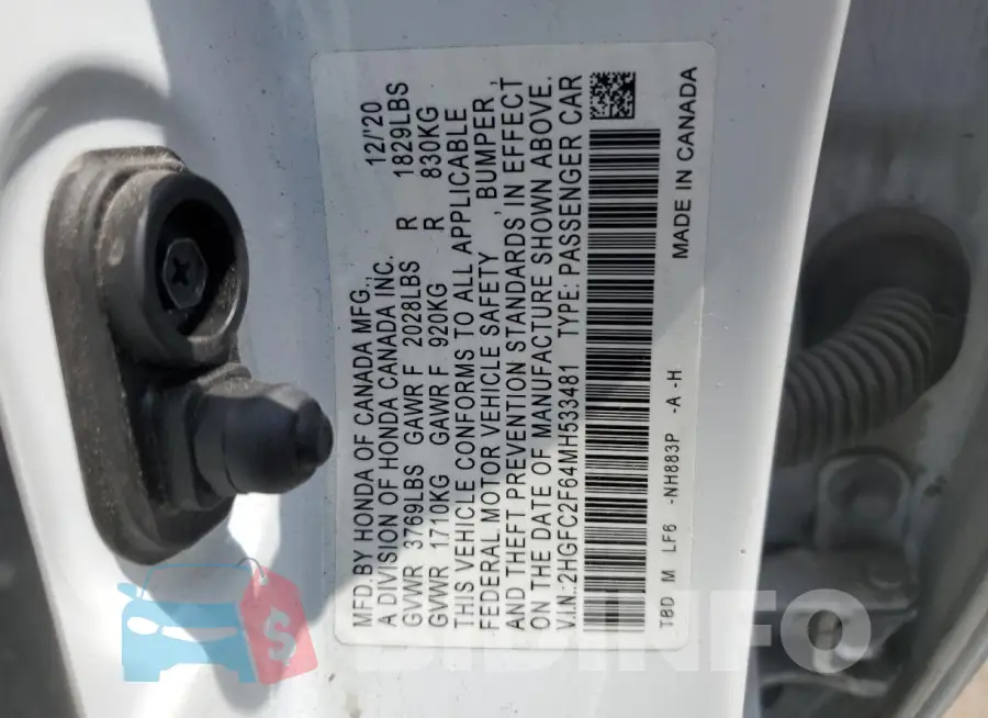 2HGFC2F64MH533481 Photo# 13