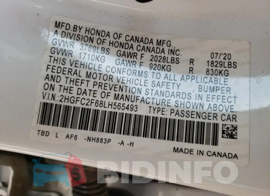 2HGFC2F68LH565493 Photo# 12