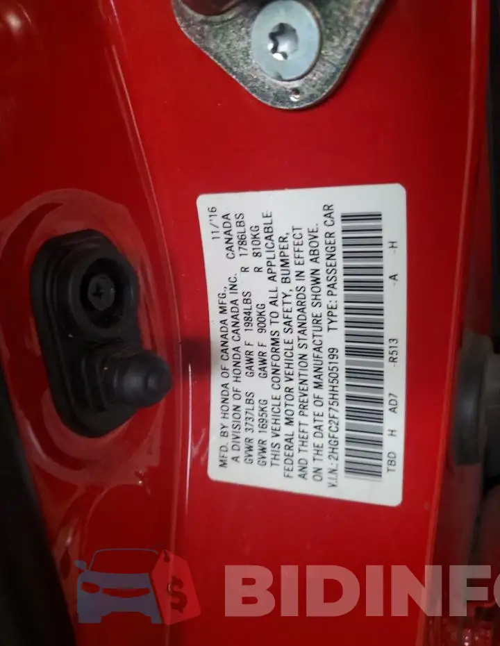2HGFC2F75HH505199 Photo# 12