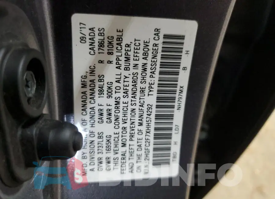 2HGFC2F7XHH574292 Photo# 12