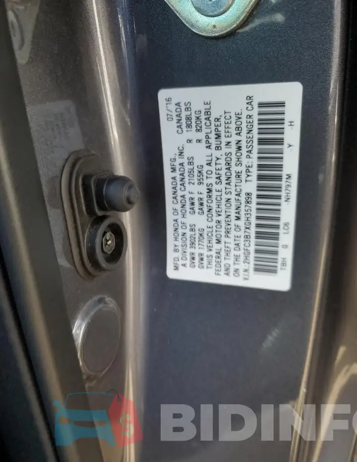2HGFC3B7XGH357898 Photo# 12