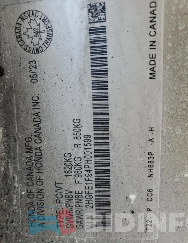 2HGFE1F94PH001599 Photo# 12