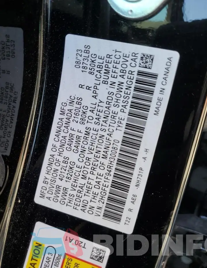 2HGFE1F94RH300870 Photo# 12