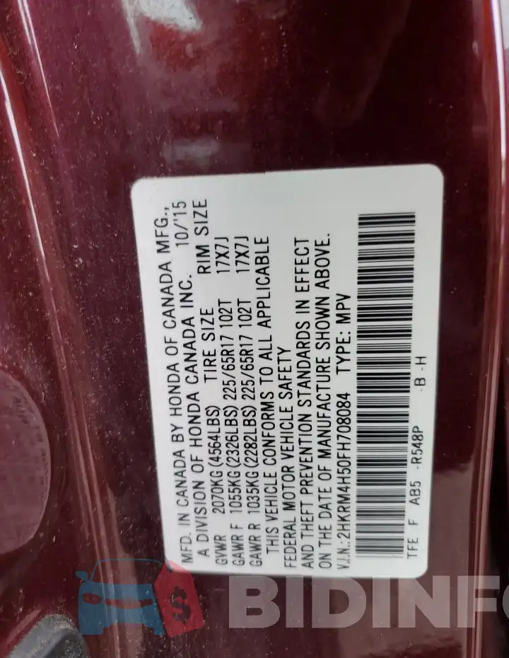 2HKRM4H50FH708084 Photo# 14