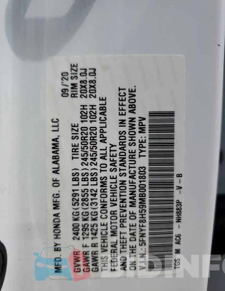 5FNYF8H59MB001803 Photo# 13