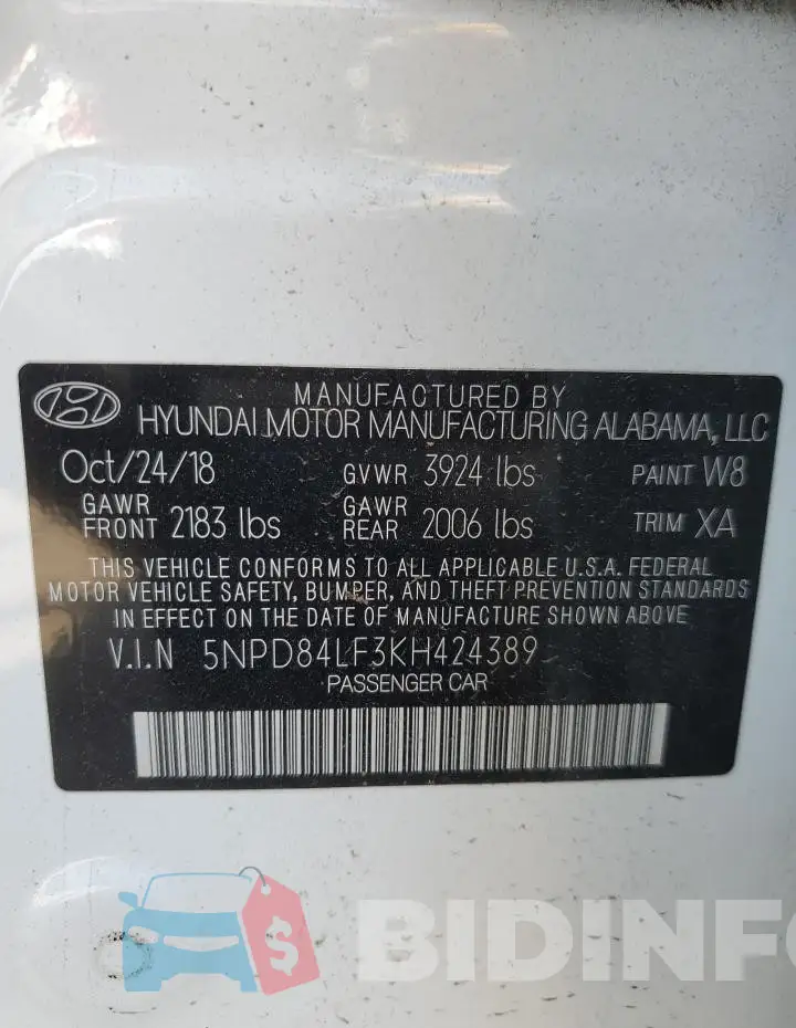 5NPD84LF3KH424389 Photo# 12