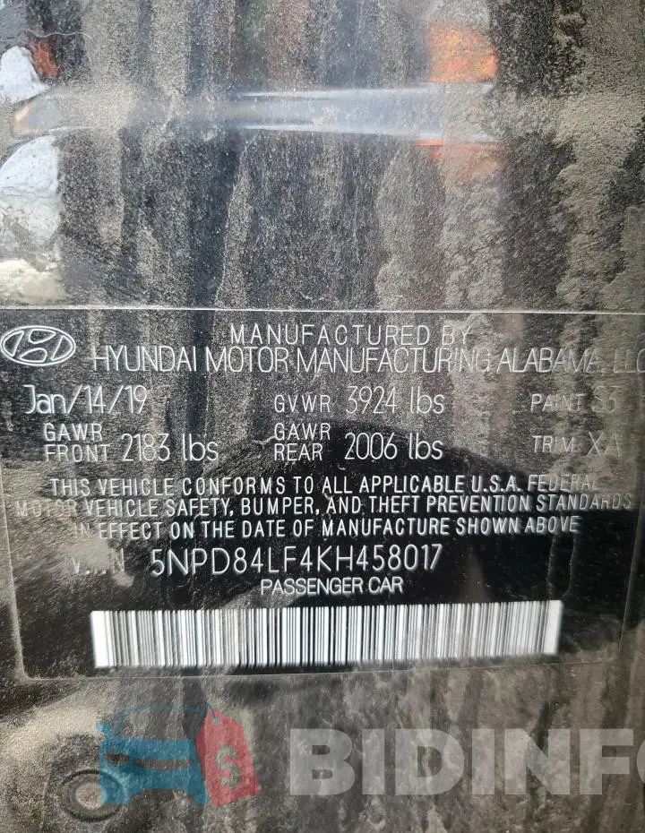 5NPD84LF4KH458017 Photo# 12