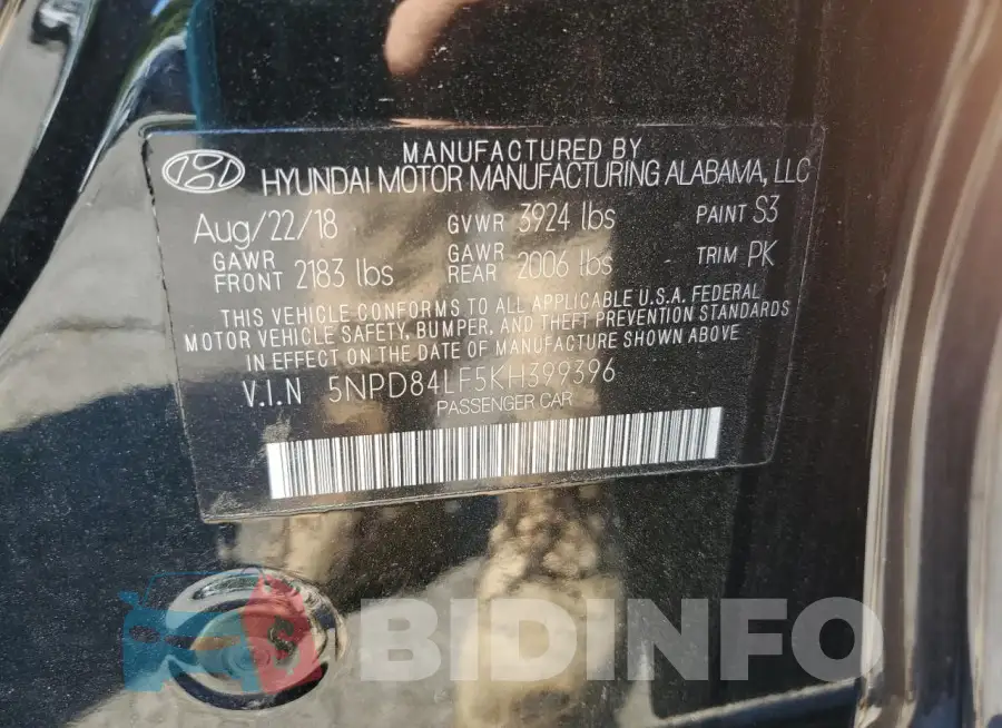 5NPD84LF5KH399396 Photo# 12