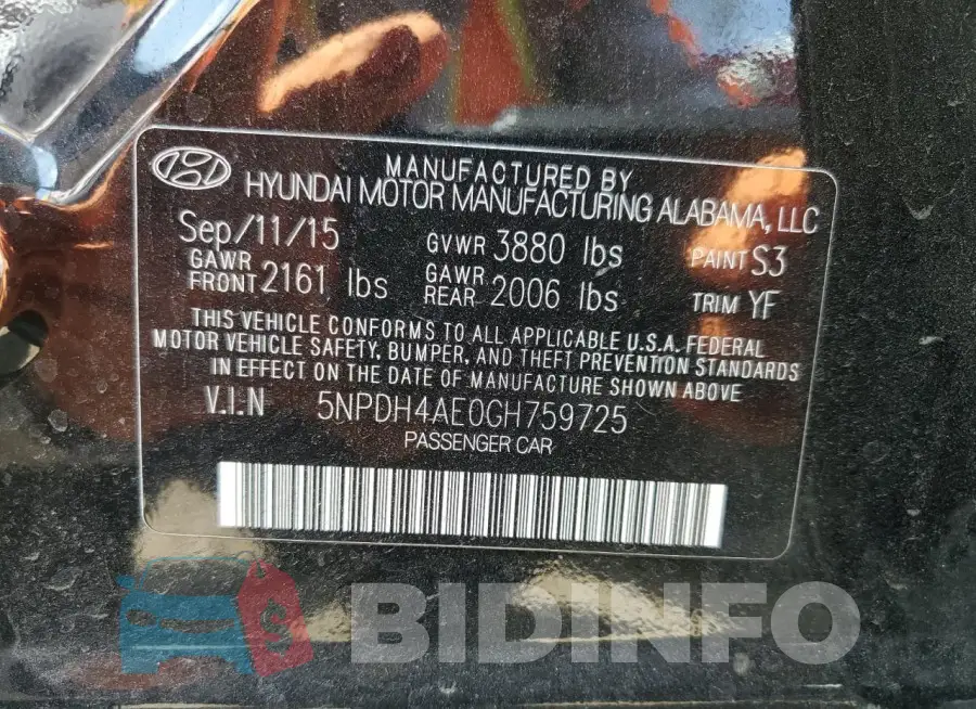 5NPDH4AE0GH759725 Photo# 13