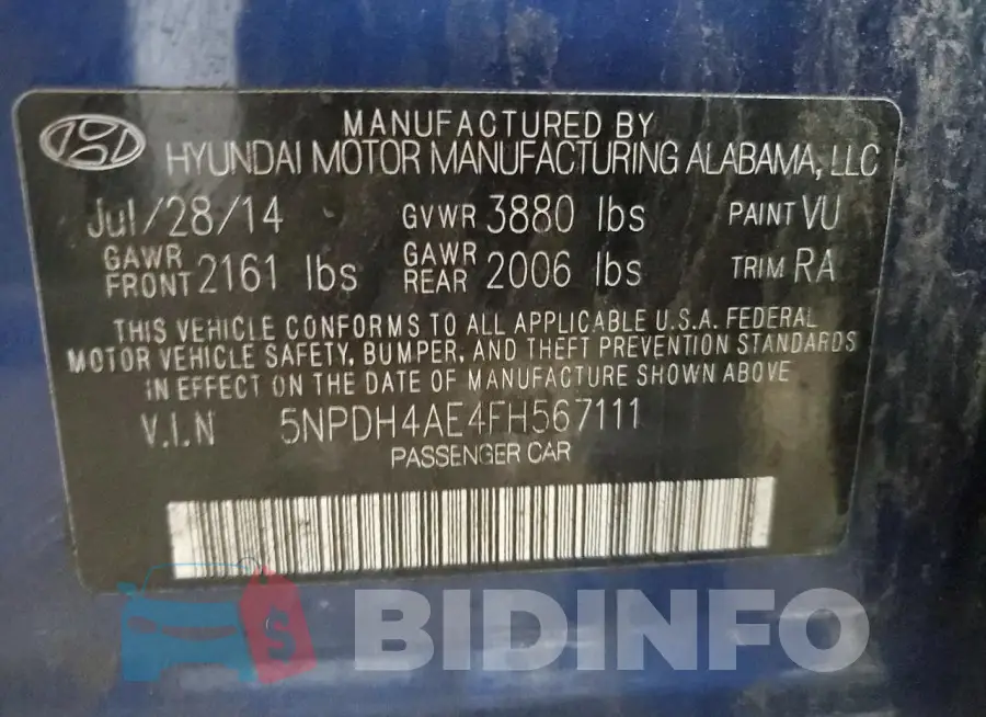 5NPDH4AE4FH567111 Photo# 12