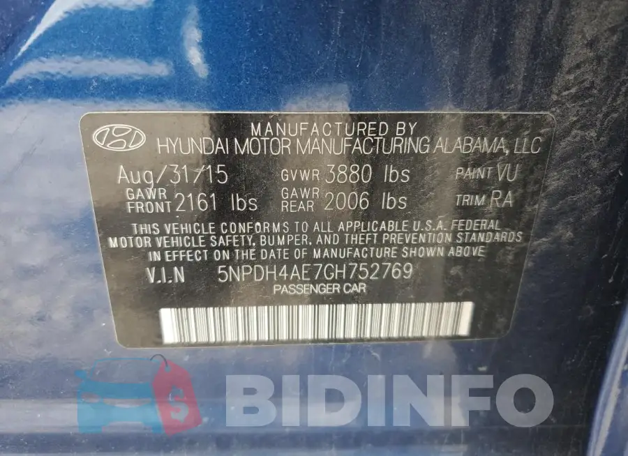 5NPDH4AE7GH752769 Photo# 12