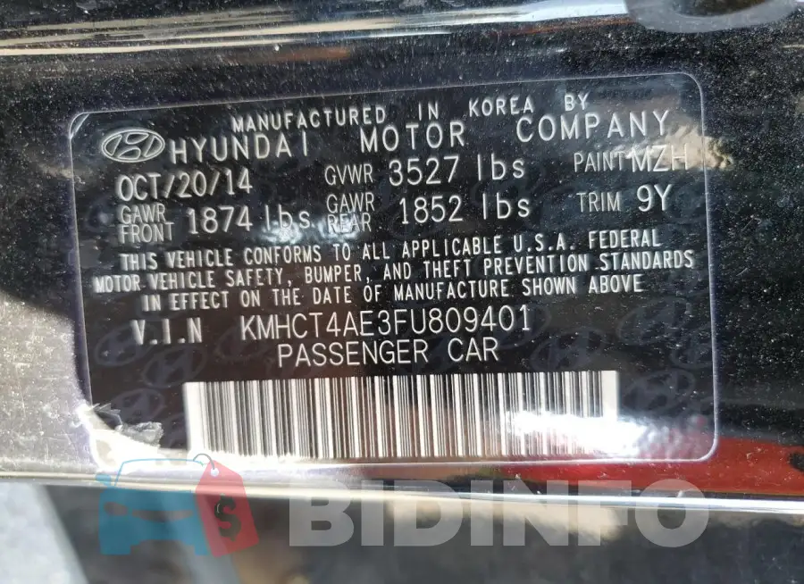 KMHCT4AE3FU809401 Photo# 13