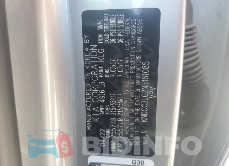 KNDCC3LG2N5161085 Photo# 14