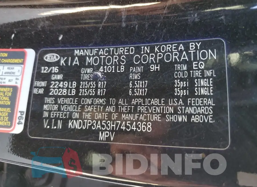 KNDJP3A53H7454368 Photo# 12