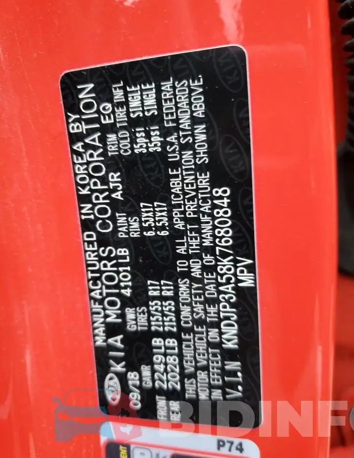 KNDJP3A58K7680848 Photo# 14