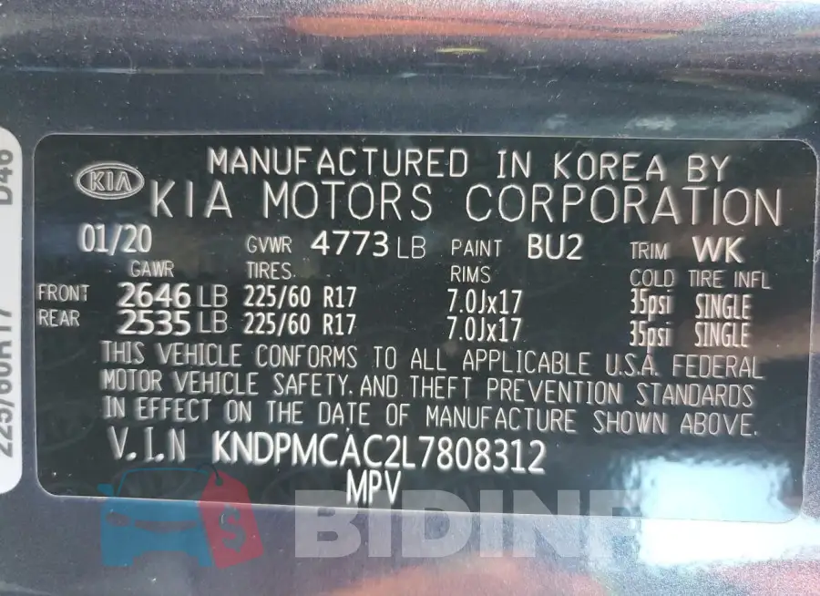KNDPMCAC2L7808312 Photo# 13