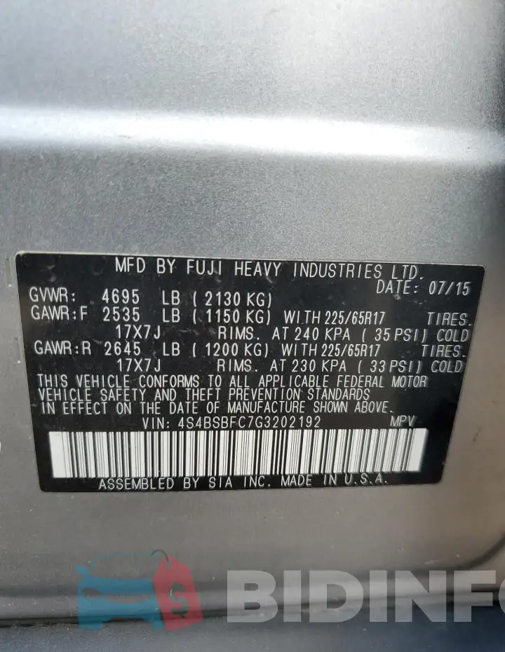 4S4BSBFC7G3202192 Photo# 13