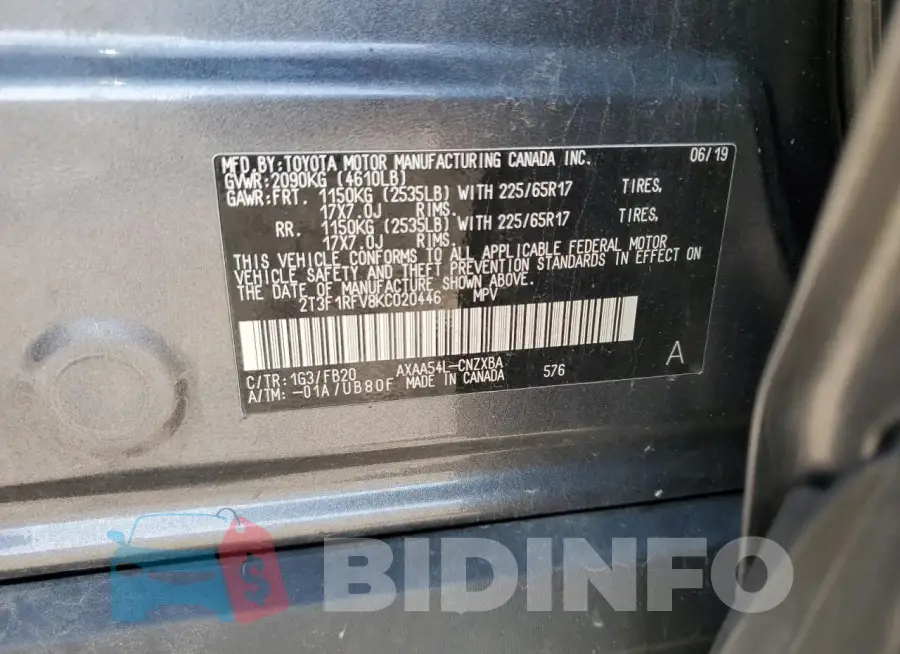 2T3F1RFV8KC020446 Photo# 12