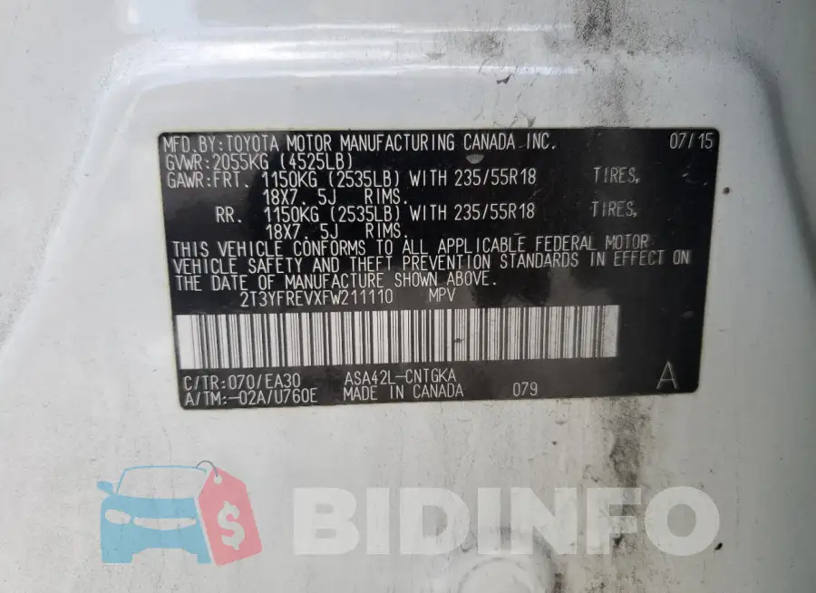 2T3YFREVXFW211110 Photo# 13