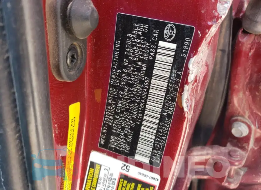 4T1B11HK4JU643667 Photo# 12