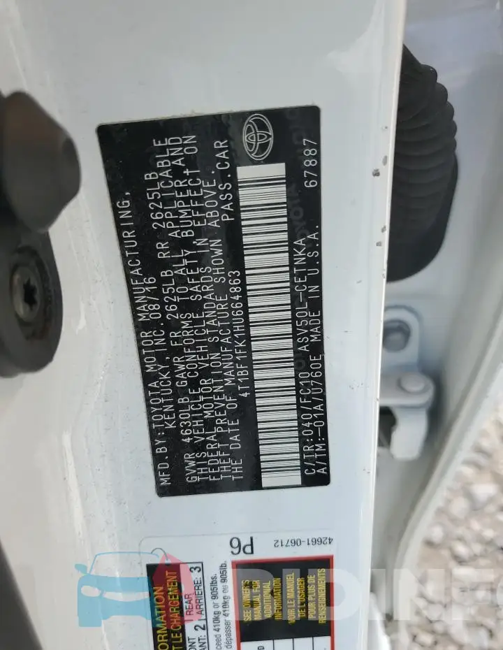 4T1BF1FK1HU664863 Photo# 12