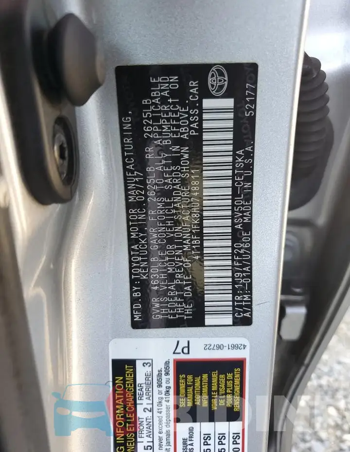 4T1BF1FK8HU748811 Photo# 12