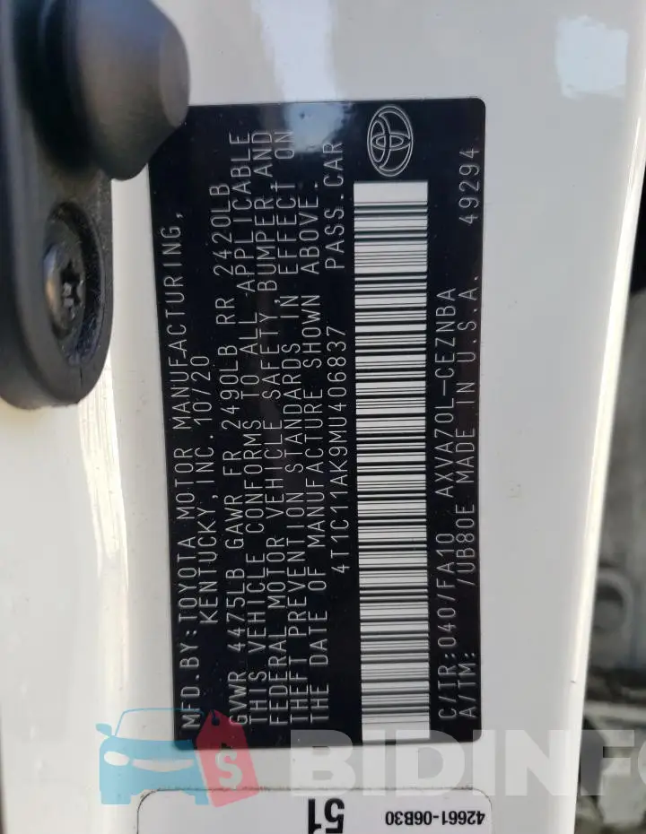 4T1C11AK9MU406837 Photo# 12