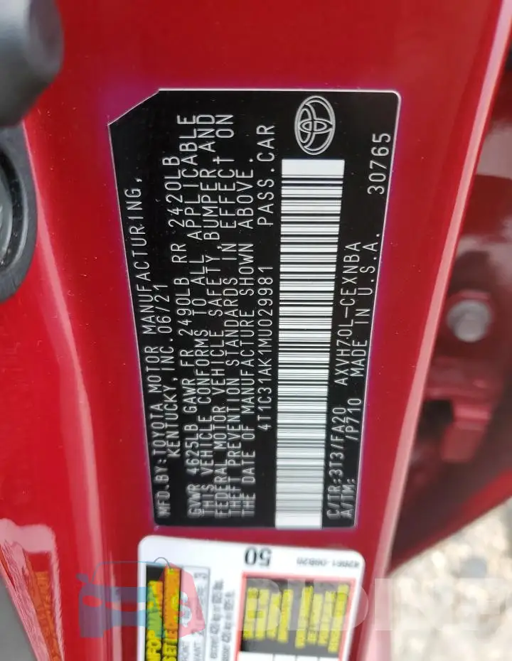 4T1C31AK1MU029981 Photo# 12