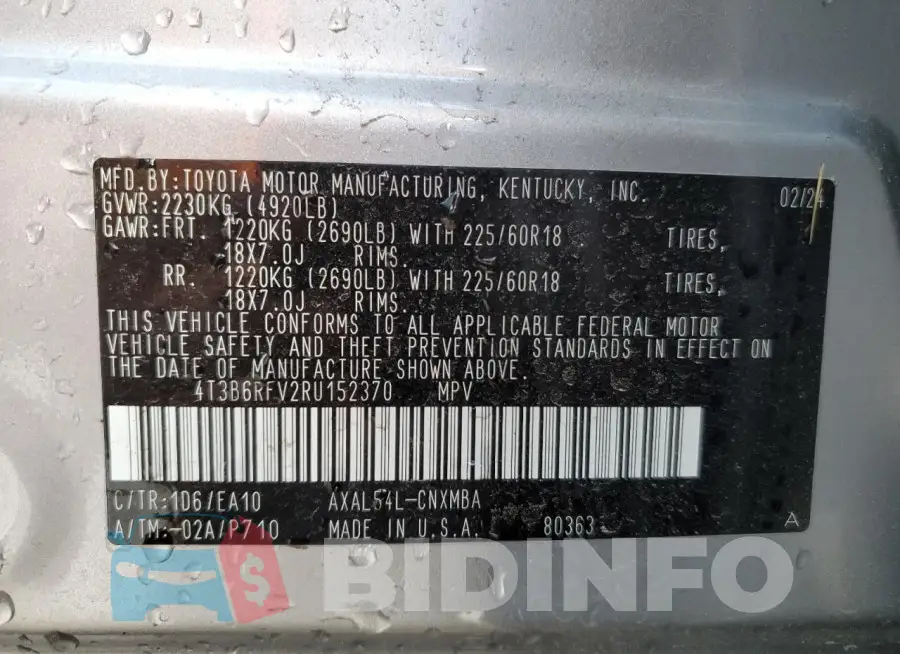 4T3B6RFV2RU152370 Photo# 12