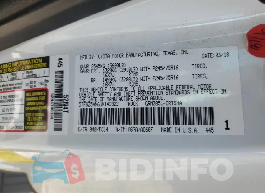 5TFSZ5AN6JX142822 Photo# 12