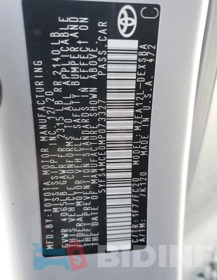 5YFS4MCE0MP073327 Photo# 12